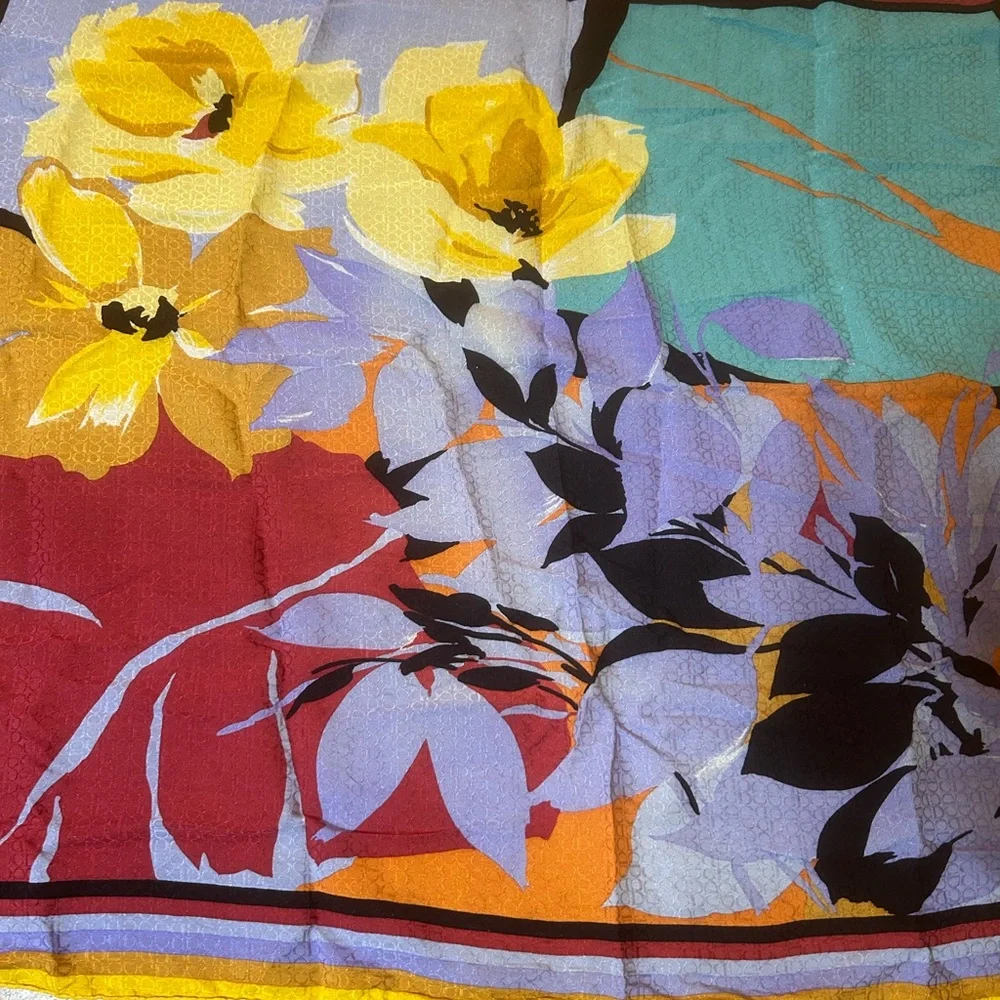 Christian Dior 100% Silk Scarf Floral Print Multicolor Colorful